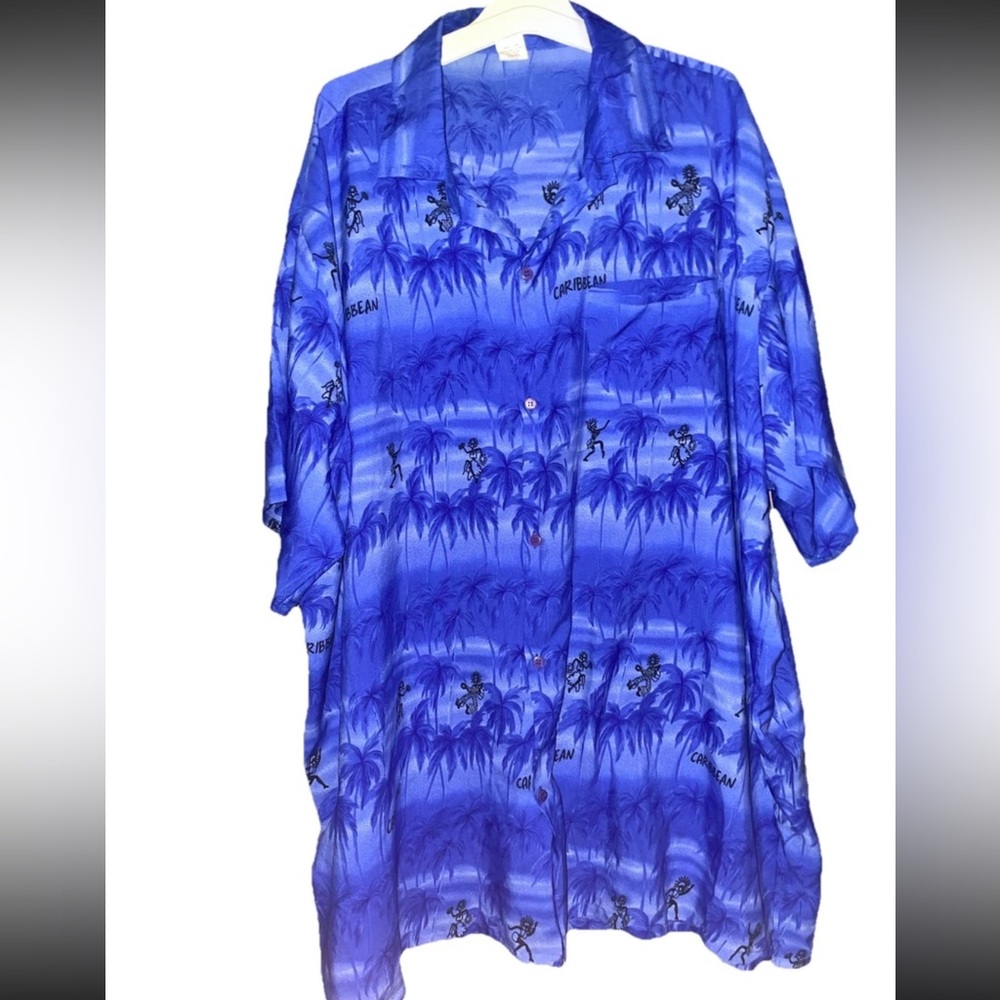 Creations Men’s Blue Tropical Graphic Print Button-Up Shirt 3XL Short Sleeve
